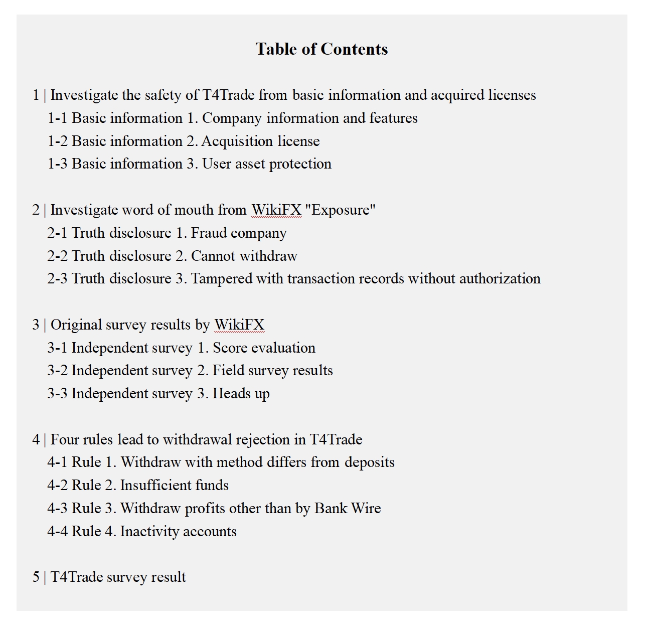 Table of contents